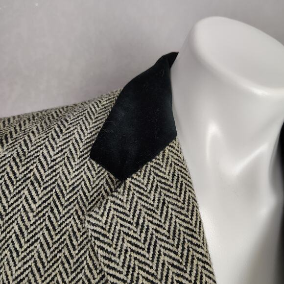 Ralph Lauren Herringbone Tweed Blazer 90% Wool Velvet Collar Sz 14 - Picture 9 of 14